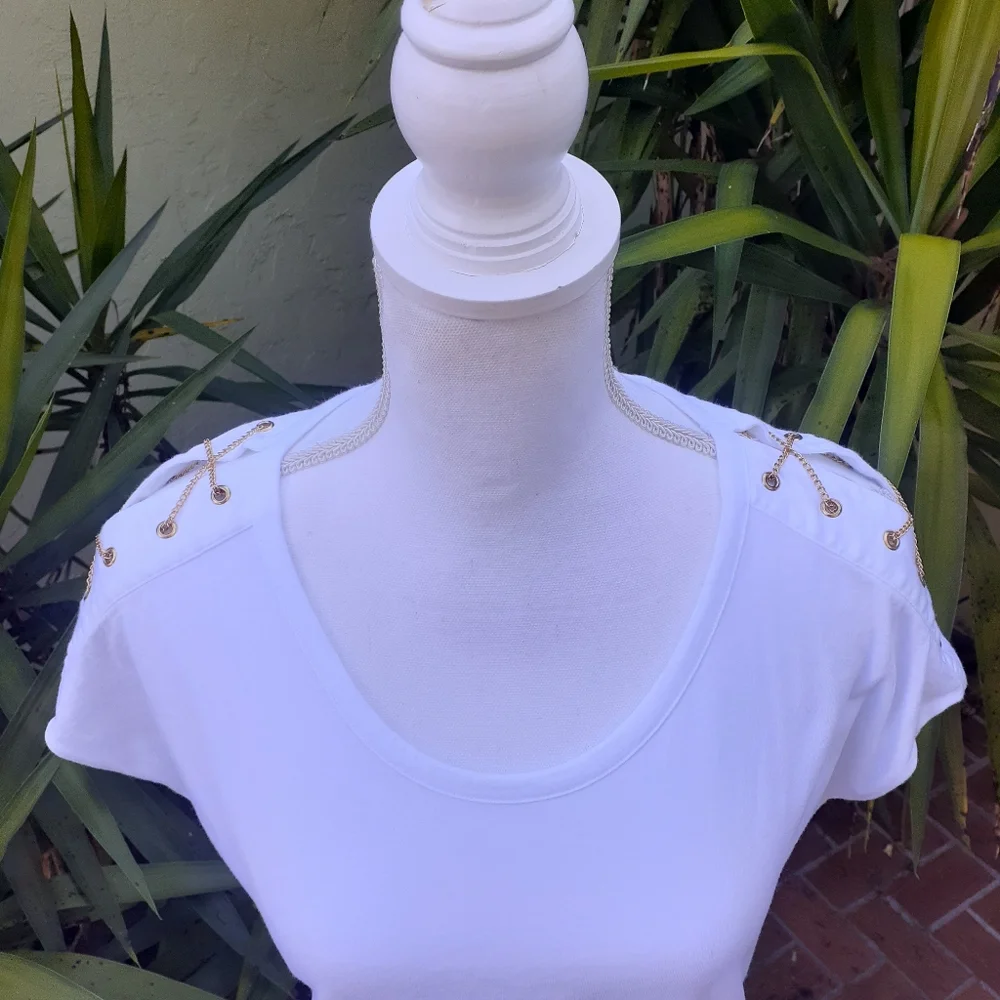 Michael Kors White Tee and Gold Chains